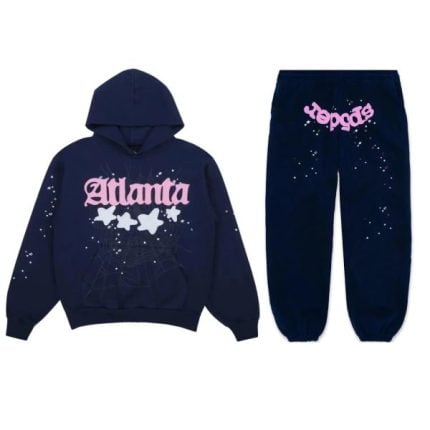 Navy Atlanta tracksuit with pink and white graphic design, perfect for casual wear and street style.