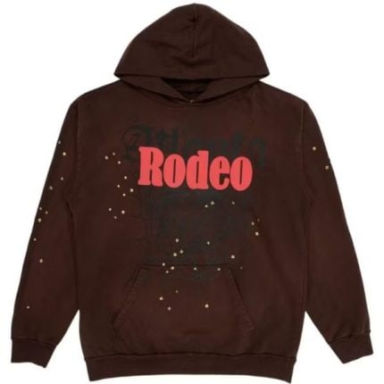 Rodeo hoodie by Sp5derworlwide featuring bold red "Rodeo" text and distressed design. Perfect for fa.
