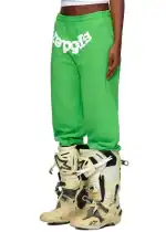 Classic green SP5DER sweatpants with bold white logo.