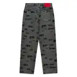 Denim jeans with Sp5der and sex print, stylish and edgy fashion statement. Perfect for streetwear an.