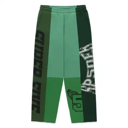 Stylish green and black Sp5derworlwide sweatpants with bold logo design. Perfect for casual and athl.