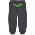 Comfortable black sweatpants with green "Sp5der" logo and star accents.
