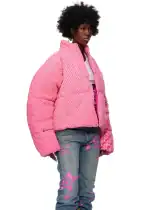 Pink 5Star Puffer Jacket for women, stylish and warm winter outerwear. Perfect for cold weather with.