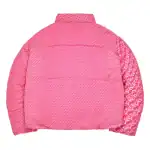 Pink Sp5der 5Star Puffer Jacket with patterned sleeves for stylish warmth.