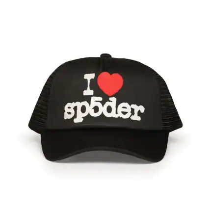 I love Sp5der trucker cap with red heart design.