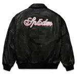 Debossed Web Leather Jacket with Sp5der logo for stylish streetwear.