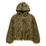 Furry animal-inspired jacket with hood, stylish and warm for night adventures.