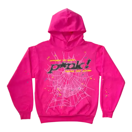 Pink Spider Web Hoodie with Sp5der Logo.