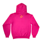 Pink Sp5derworlwide hoodie with yellow star logo.