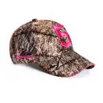 Opti camouflage five-panel cap with pink accents and adjustable strap. Perfect for outdoor activitie.