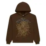 Brown Spider Web OG Web Hoodie with Rhinestones, stylish streetwear.