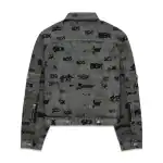 Foil Trucker Jacket with Sp5derworlwide logo, stylish streetwear for men and women. Perfect for fash.