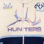 Close-up of Sherpa Hunter Moto Jacket with Sp5derworlwide logo and patches.