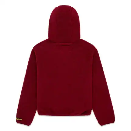 Fuzzy red teddy fleece zip-up jacket for cozy comfort. Perfect for casual wear and cold weather.