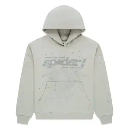 White Sp5derworlwide hoodie with spider web design and logo.