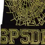 Beanie with a spider web design made of gold rhinestones, featuring the "SP5DER" logo at the front.