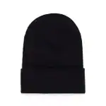 Black Sp5derworlwide beanie with web icon design for streetwear style.