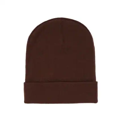 Brown knit beanie hat, perfect for winter and casual wear.