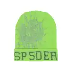 Logo beanie with Sp5der web design in bright green. Perfect for streetwear and casual fashion.