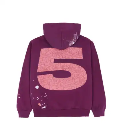 Hoodie with large pink number 5 and spider web design, perfect for streetwear style.