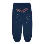Kids' navy blue sweatpants with "Sp5der" logo and starry design.
