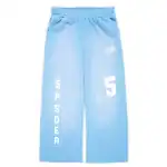 Light blue jumbo sweatpants with white logo and text, casual streetwear style.